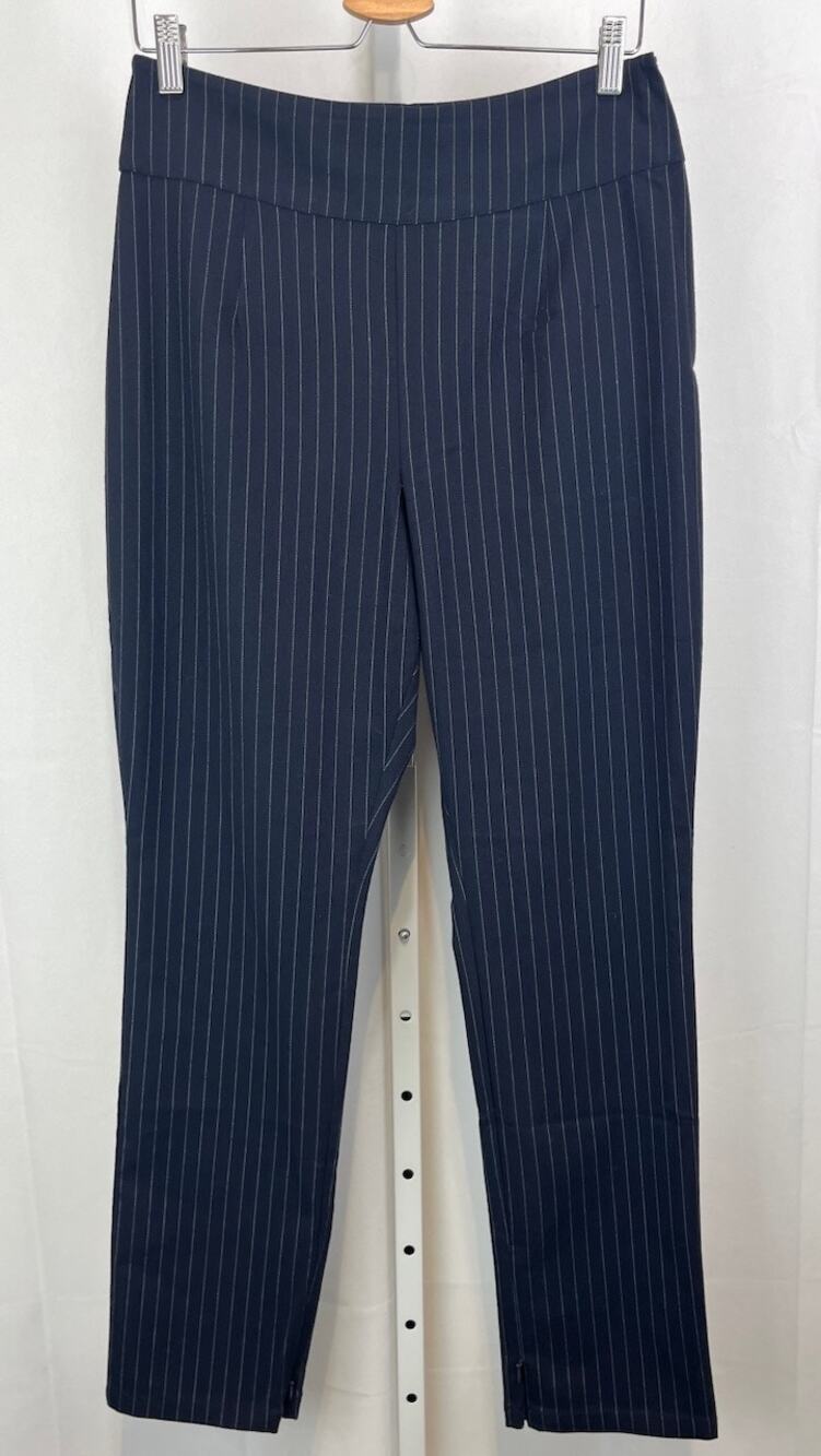 GOOD AMERICAN The Exec Stripe Pants Side Zip Hem Slit Navy Blue Size 8 29